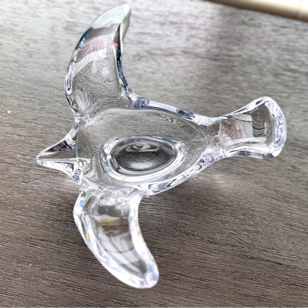 Vannes Crystal Bird Pipe Holder Rest Ashtray Trinket Dish  8" length